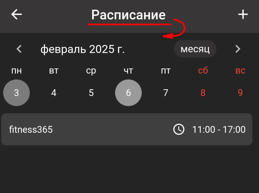 Мобильное приложение тренера, расписание, стандартные настройки