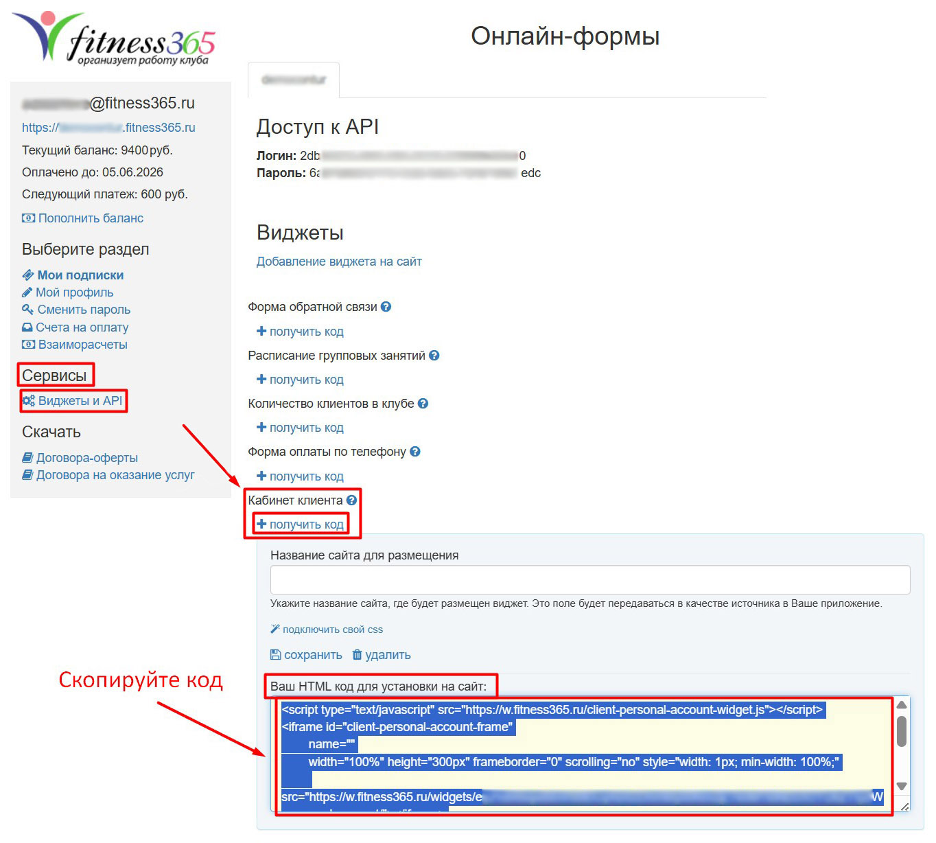 Виджет Продажи онлайн, HTML-код